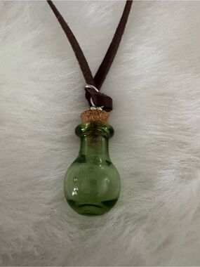 Green Glass Vial Pendant Necklace with Cork